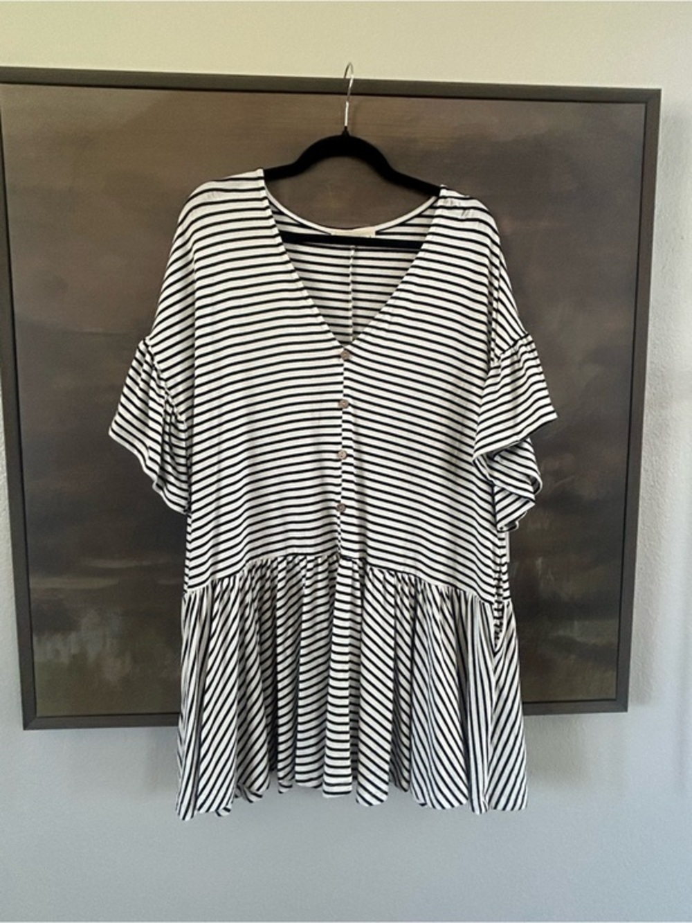 NWT By Together Boutique Striped Button-Front Mini Dress in Black/White Stripe